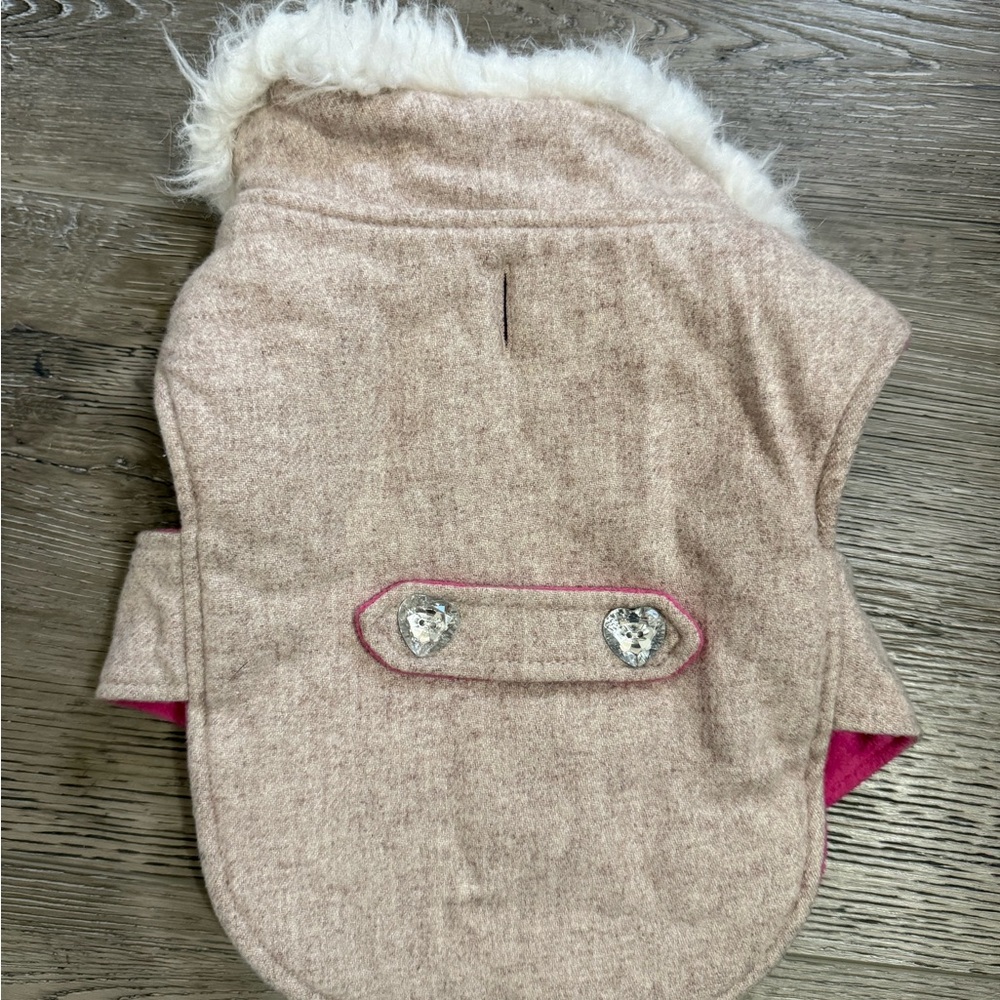 WagBy Vibrant Tan/Pink Pet Jacket with Fluffy White Trim